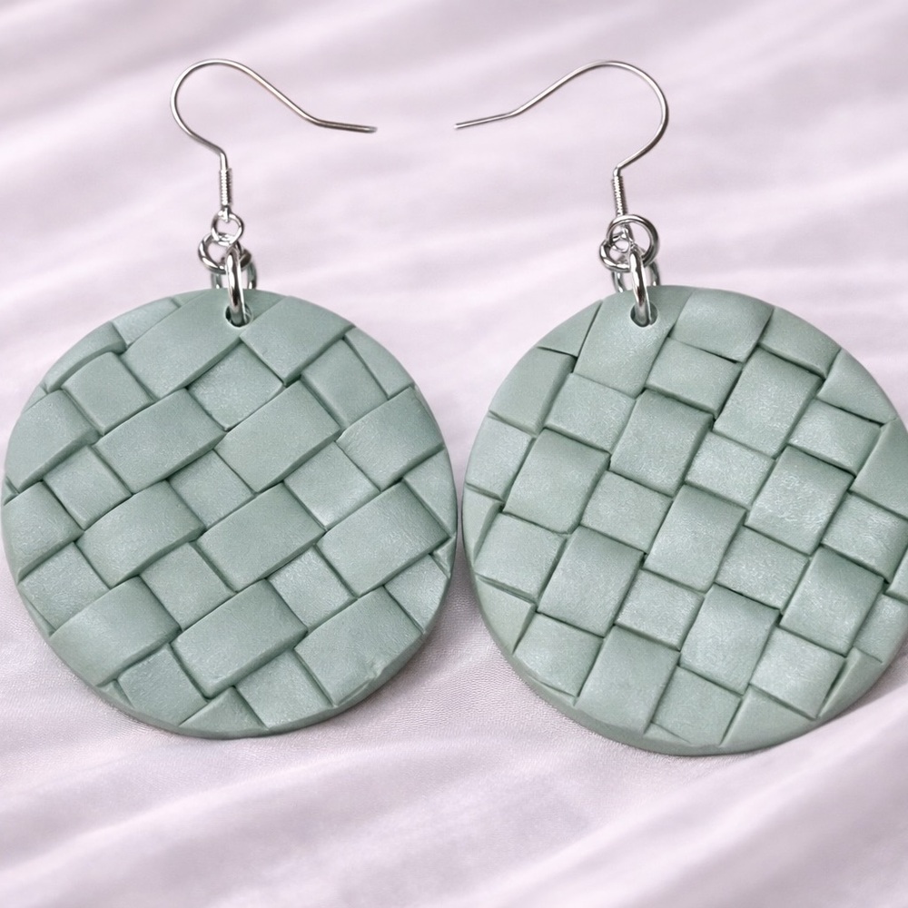 Handmade‎ Polymer Clay Pendants, Basket weave pattern, 37~38x4~5.5mm